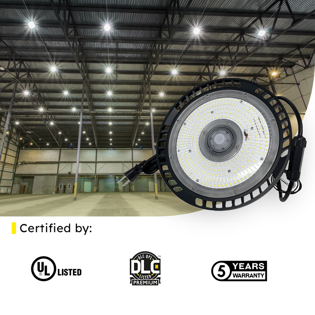 LED UFO High Bay 300W 5000K 45000 Lumens IP66 UL DLC Premium - Dimmable - Hook Mount - V7