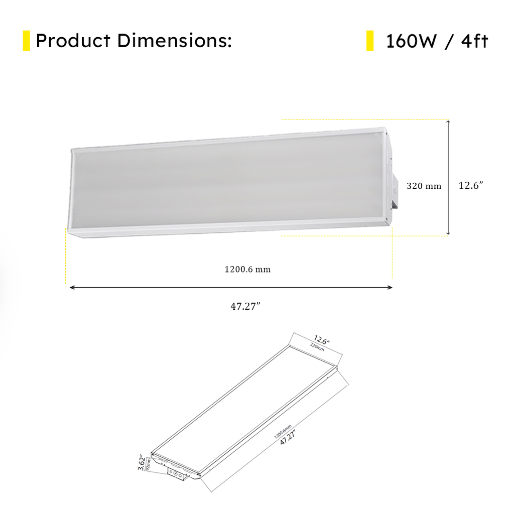 4ft LED Linear High Bay 160W 5000K 21800 Lumens UL DLC Premium 5 Year Warranty - Dimmable - Chain Mount