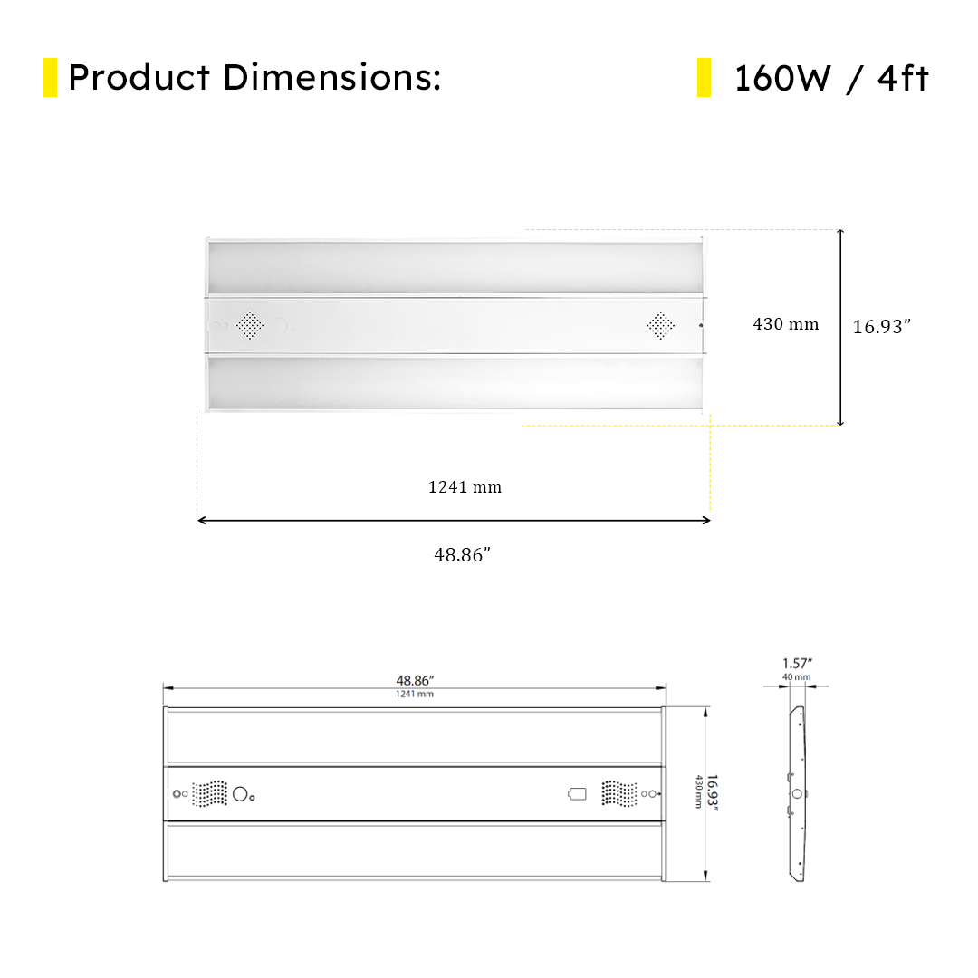 4ft LED Linear High Bay 160W 5000K 22250 Lumens - Frosted - DLC Premium 5 Year Warranty - Dimmable - Chain Mount