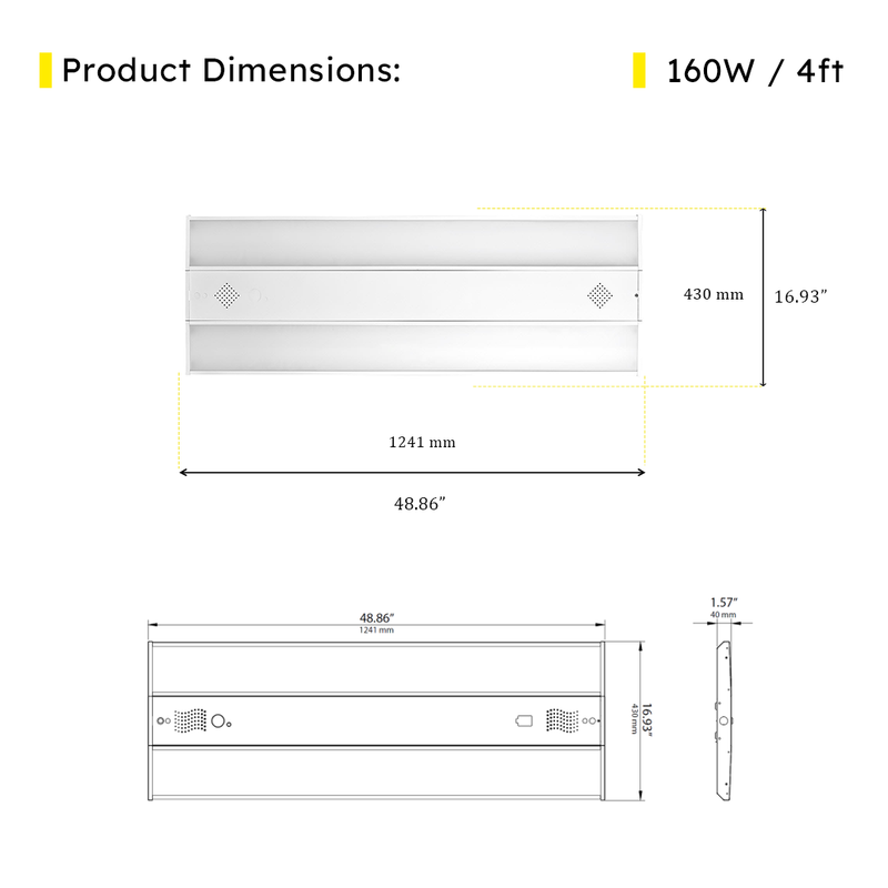 4ft LED Linear High Bay 160W 5000K 22250 Lumens - Frosted - DLC Premium 5 Year Warranty - Dimmable - Chain Mount