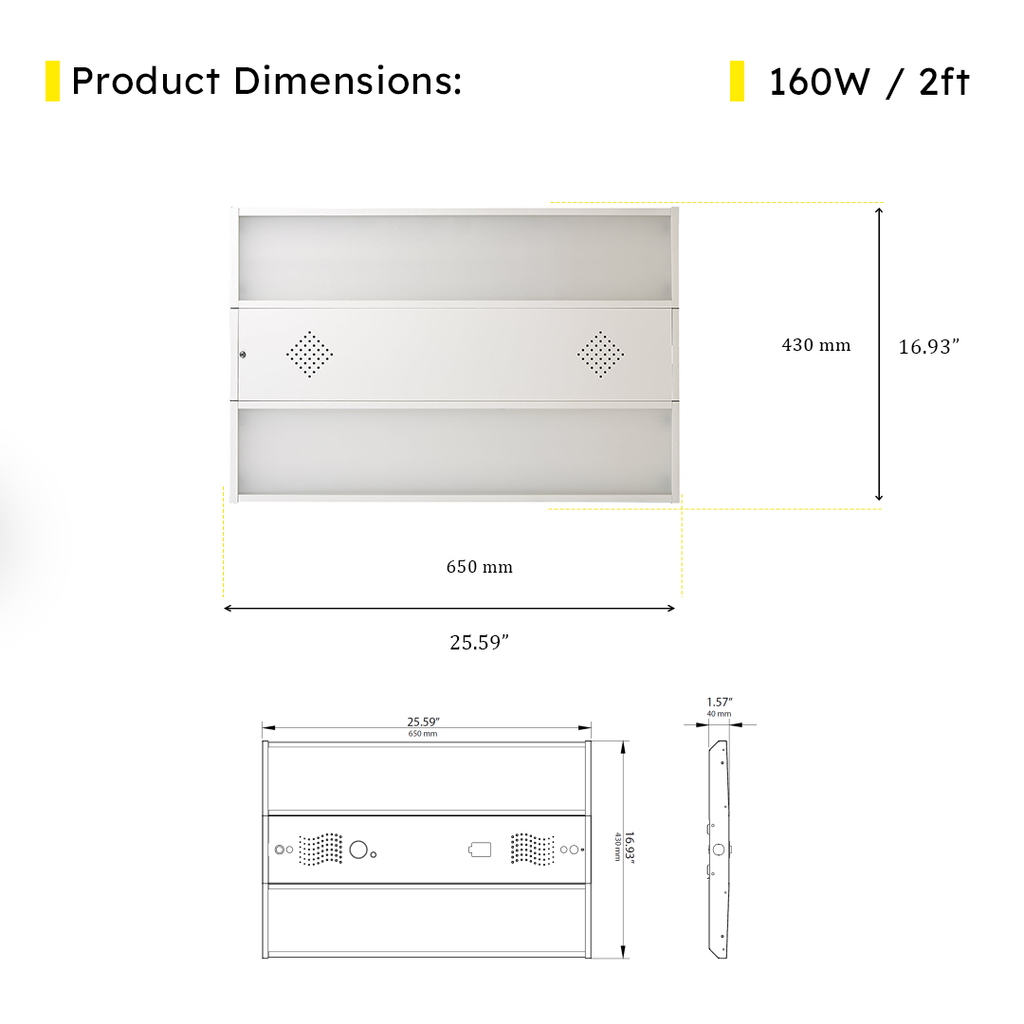 2ft LED Linear High Bay 160W 5000K 22000 Lumens - Frosted - DLC Premium 5 Year Warranty - Dimmable - Chain Mount