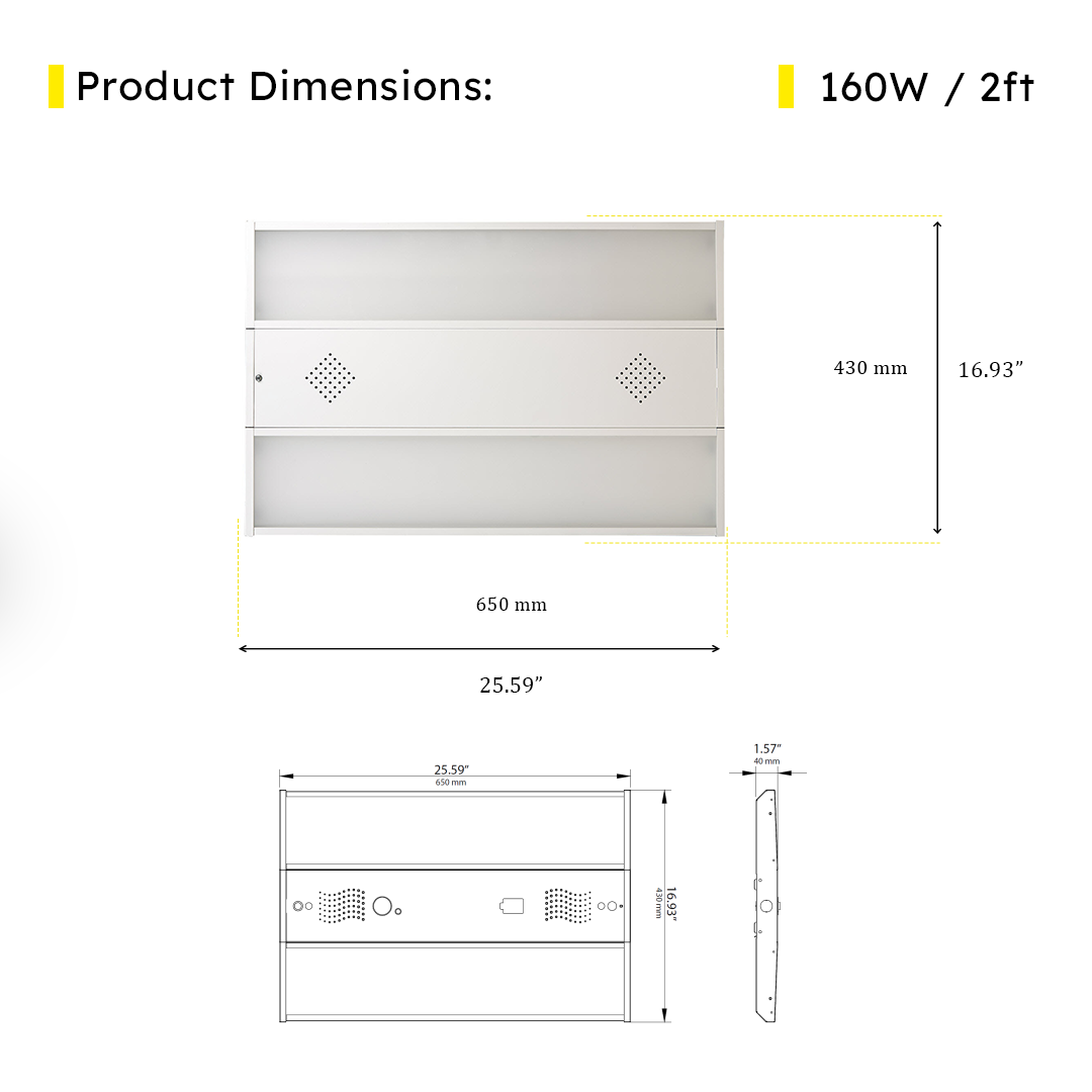 2ft LED Linear High Bay 160W 5000K 22000 Lumens - Frosted - DLC Premium 5 Year Warranty - Dimmable - Chain Mount