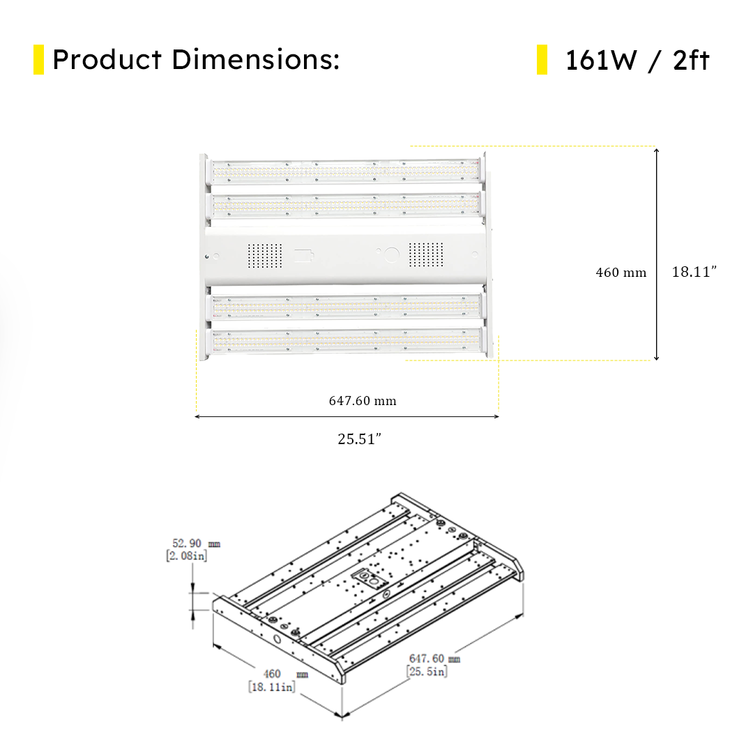 2ft LED Linear High Bay 161W 5000K 23220 Lumens - Clear - DLC Premium 5 Year Warranty - Dimmable - Chain Mount
