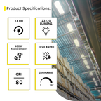 2ft LED Linear High Bay 161W 5000K 23220 Lumens - Clear - DLC Premium 5 Year Warranty - Dimmable - Chain Mount