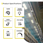4ft LED Linear High Bay 160W 5000K 22250 Lumens - Frosted - DLC Premium 5 Year Warranty - Dimmable - Chain Mount