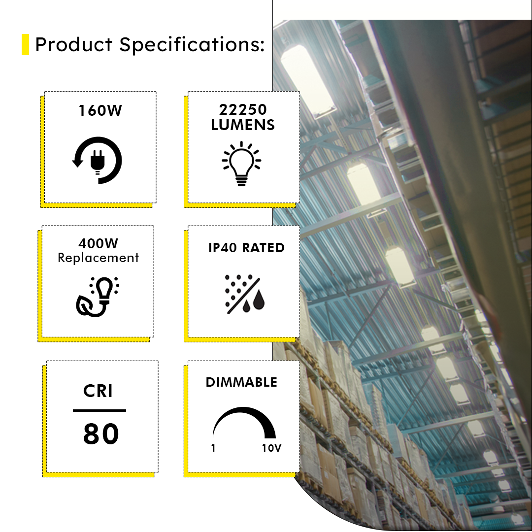 4ft LED Linear High Bay 160W 5000K 22250 Lumens - Frosted - DLC Premium 5 Year Warranty - Dimmable - Chain Mount