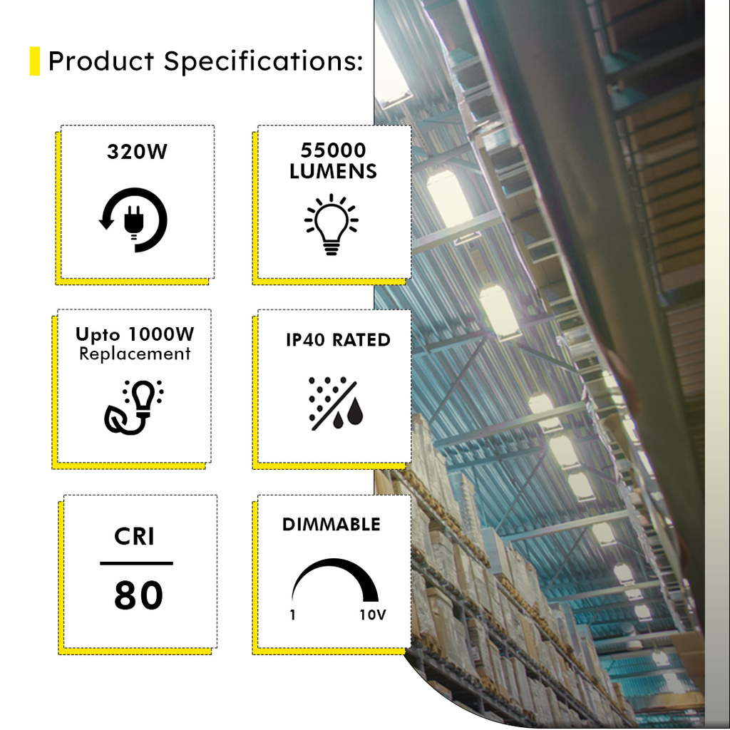 4ft LED Linear High Bay 320W 5000K 55000 Lumens UL DLC Premium 5 Year Warranty - Dimmable - Chain Mount