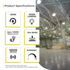 LED UFO High Bay 300W 5000K 45000 Lumens IP66 UL DLC Premium - Dimmable - Hook Mount - V7