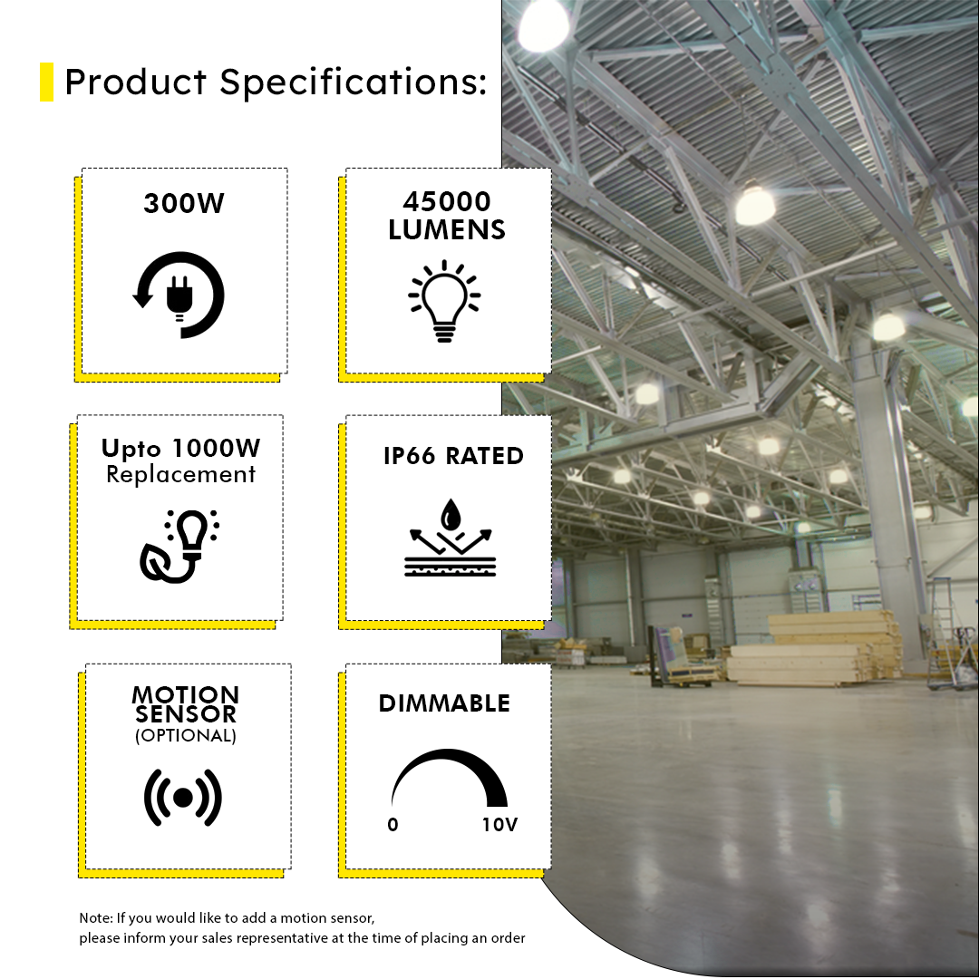 LED UFO High Bay 300W 5000K 45000 Lumens IP66 UL DLC Premium - Dimmable - Hook Mount - V7