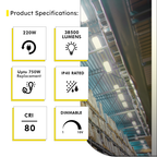 4ft LED Linear High Bay 220W 5000K 38500 Lumens UL DLC Premium 5 Year Warranty - Dimmable - Chain Mount