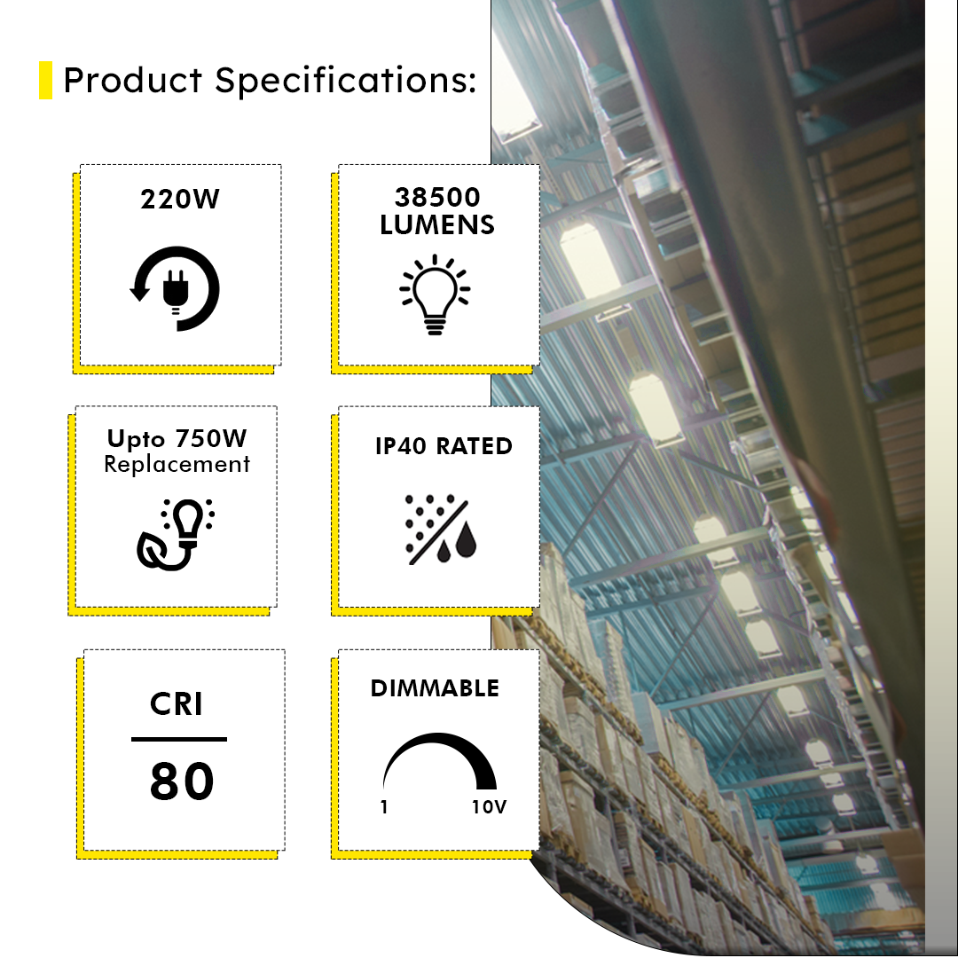 4ft LED Linear High Bay 220W 5000K 38500 Lumens UL DLC Premium 5 Year Warranty - Dimmable - Chain Mount