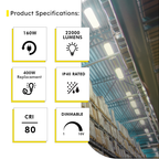 2ft LED Linear High Bay 160W 5000K 22000 Lumens - Frosted - DLC Premium 5 Year Warranty - Dimmable - Chain Mount