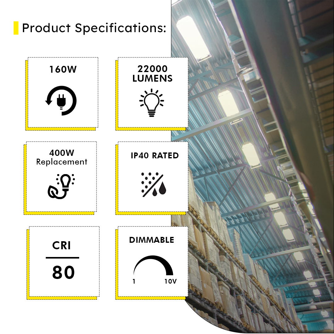 2ft LED Linear High Bay 160W 5000K 22000 Lumens - Frosted - DLC Premium 5 Year Warranty - Dimmable - Chain Mount