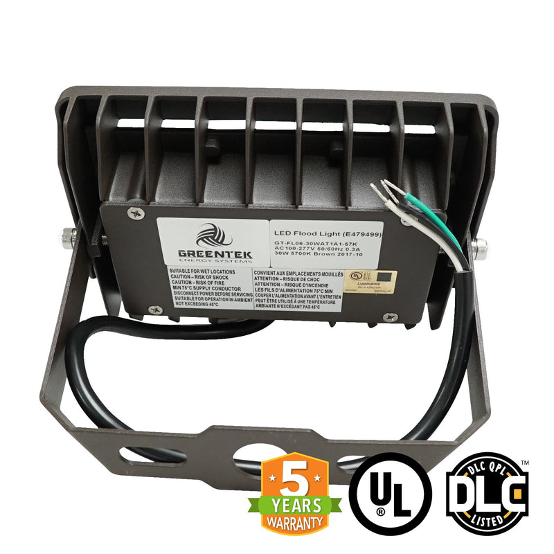 LED Flood Light 30W 4000 Lumens IP65 UL DLC Certified 5 Year Warranty