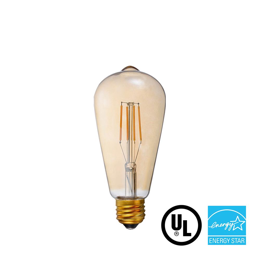 LED Filament Bulb - ST21 - E26 Base - 6.2W 2200K 400 Lumens UL ES Certified - Amber - Vintage - Dimmable