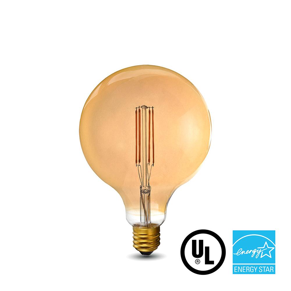 LED Filament Bulb - G40 - E26 Base - 6.2W 2200K 400 Lumens UL ES Certified - Amber - Vintage - Dimmable