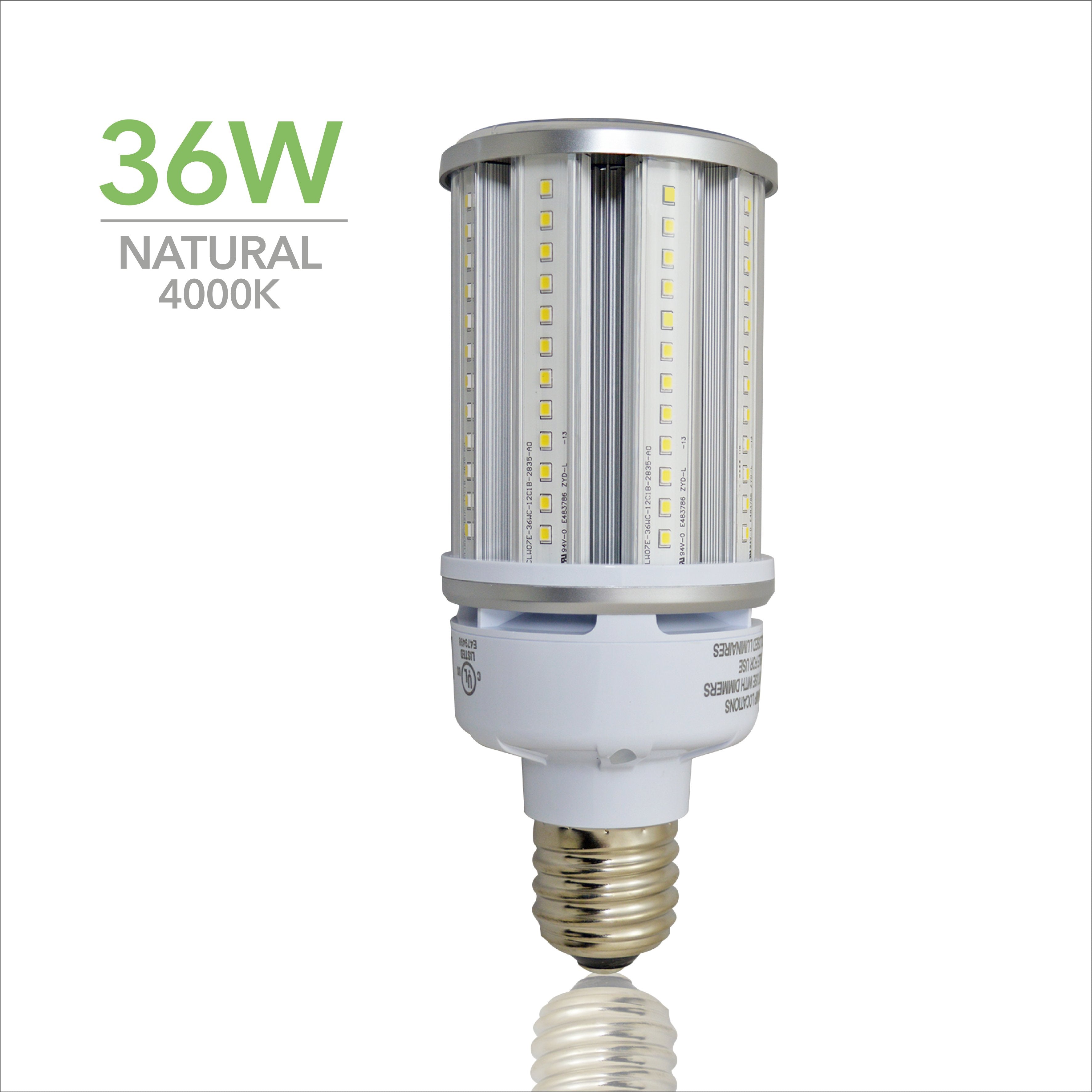 LED Corn Bulb 36W - Clear - 360 Degree - E26 & E39 Base - IP65 UL DLC Certified 5 Year Warranty