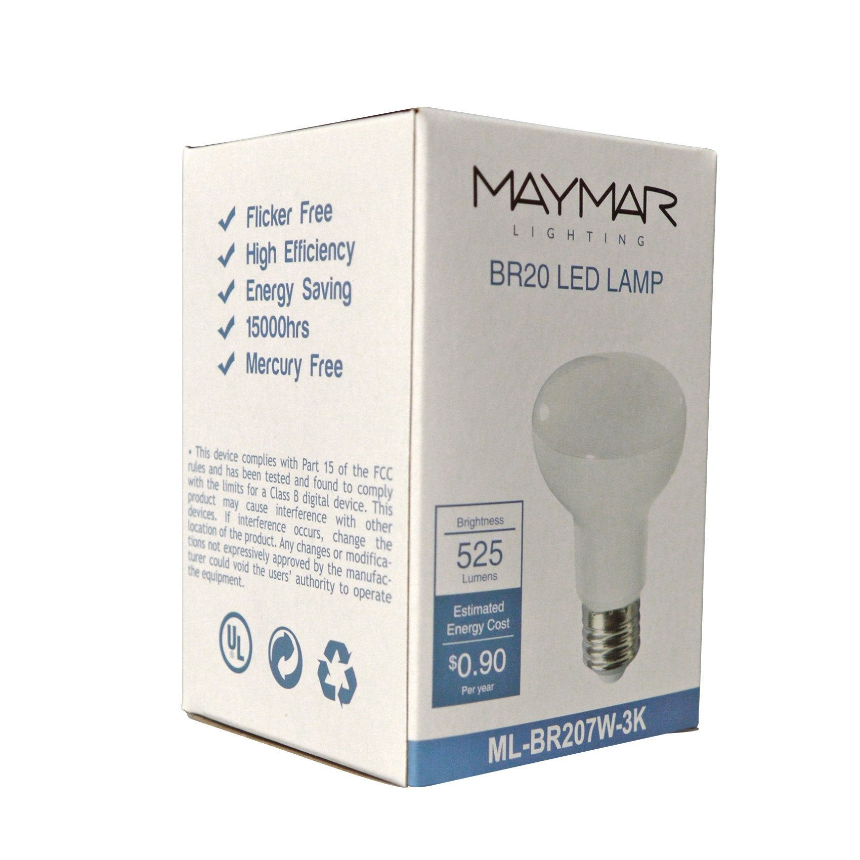 LED Light Bulb - BR20 - E26 Base - 7W 525 Lumens UL ES Certified - Dimmable