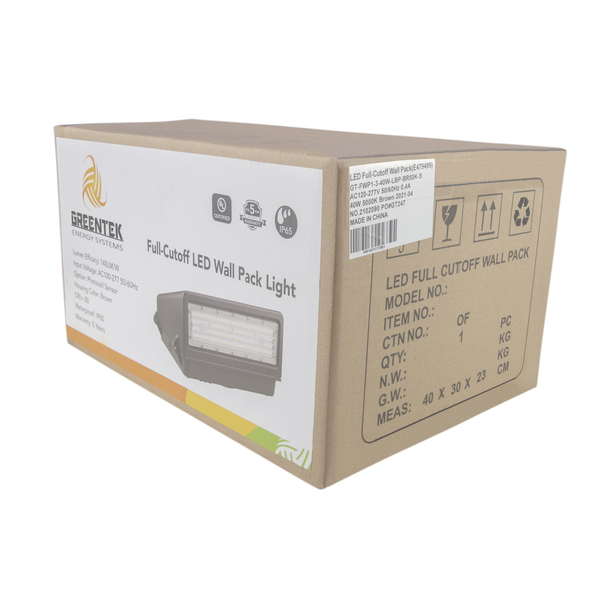 LED Wall Pack - 40W 5000K 5520 Lumens IP65 UL DLC Certified 5 Year Warranty - Full Cutoff - Dark Sky