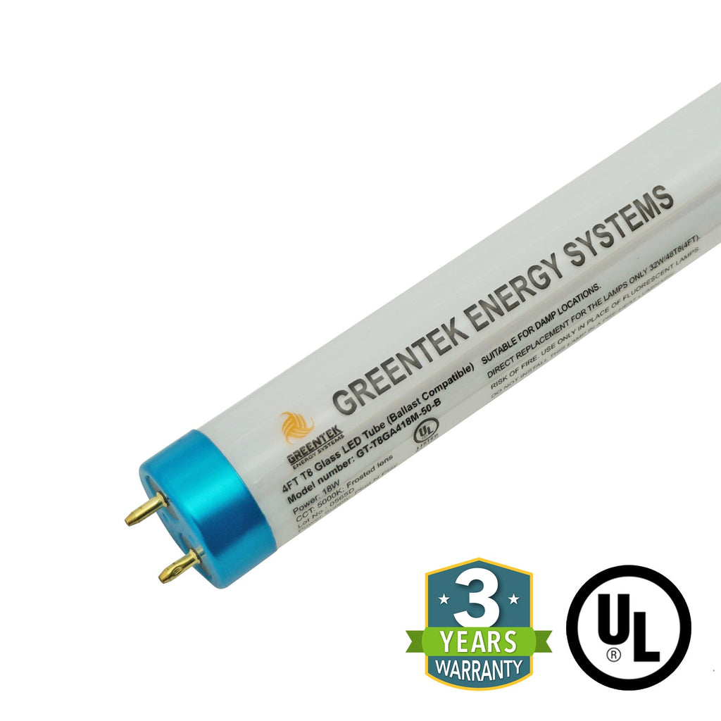 T8 4ft LED Tube Light - Glass - G13 Base - 18W 1800 Lumens UL Listed 3 Year Warranty - Ballast Compatible Only - Plug N Play - Pack of 25