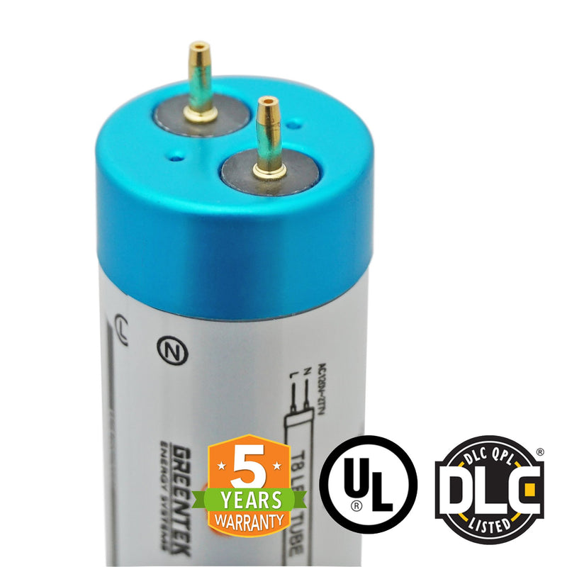 Hybrid T8 4ft LED Tube Light - Glass - G13 Base - 18W 2340 Lumens UL DLC Certified 5 Year Warranty - Ballast Compatible or Bypass - Pack of 25