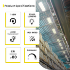 2ft LED Linear High Bay 165W 23100 Lumens - Frosted - UL DLC Certified 5 Year Warranty - Dimmable - Chain Mount