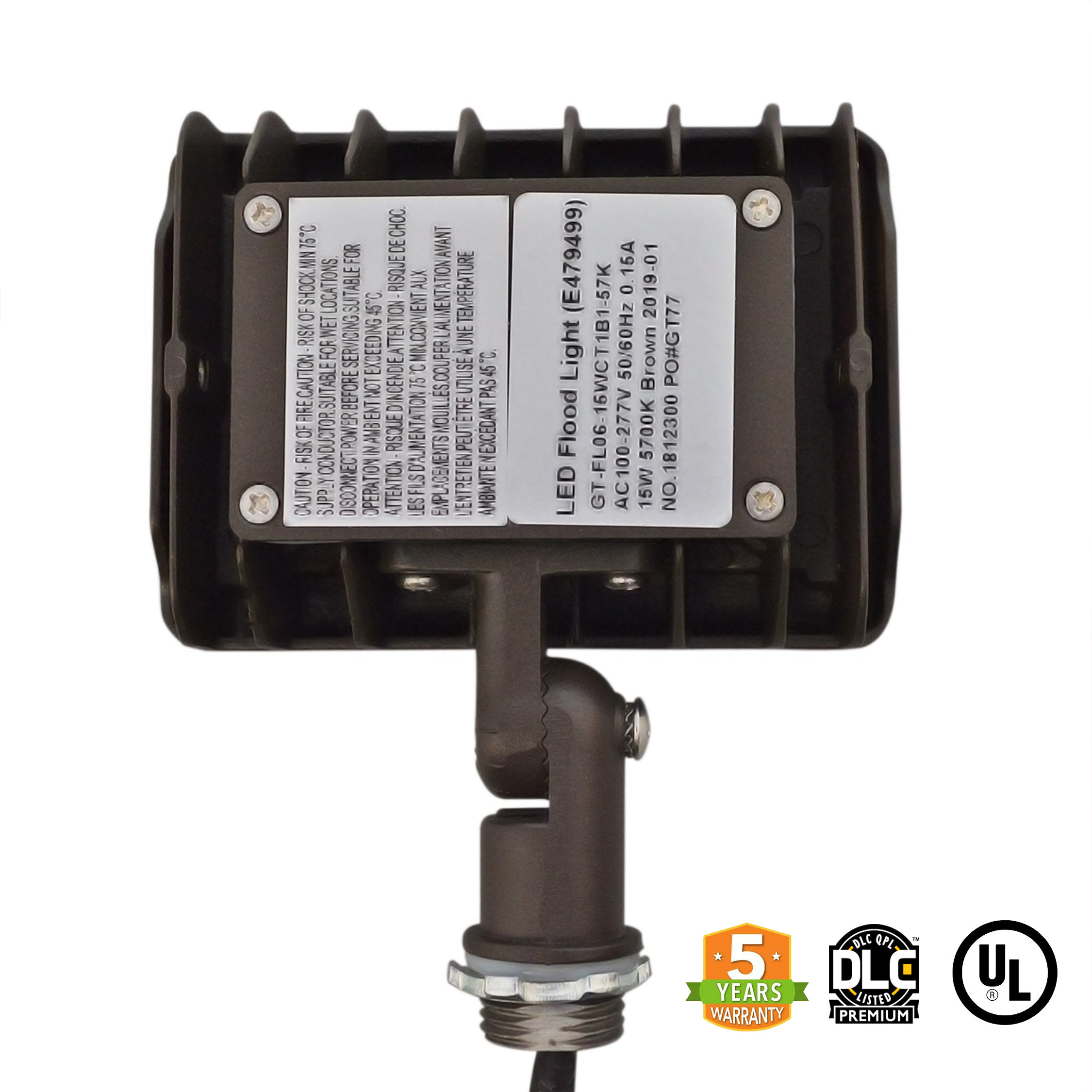 LED Flood Light 15W 2000 Lumens IP65 UL DLC Certified 5 Year Warranty - Knuckle Mount