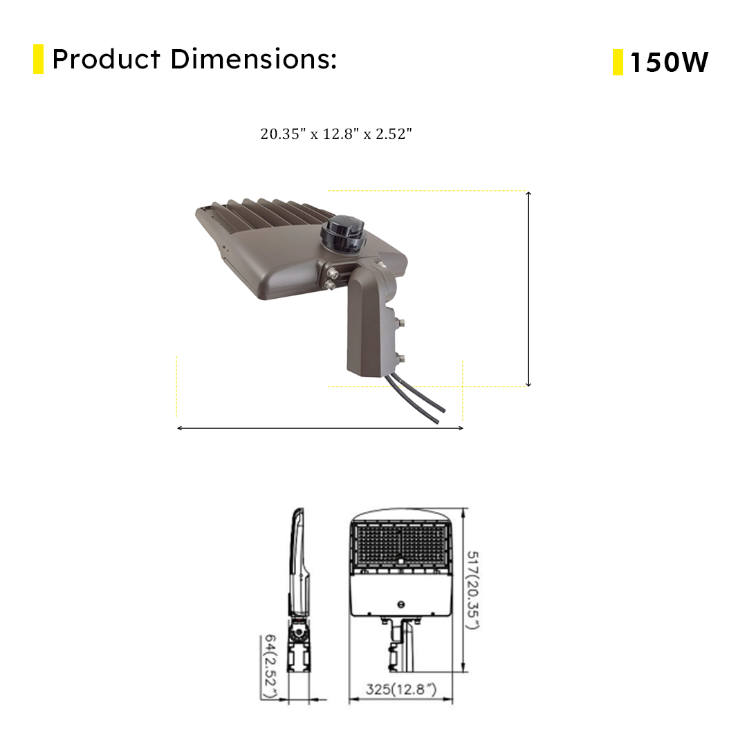 LED Street/Pole Light 150W 21000 Lumens IP65 UL DLC Certified 5 Year Warranty - With Shorting Cap - Slip Fitter Mount