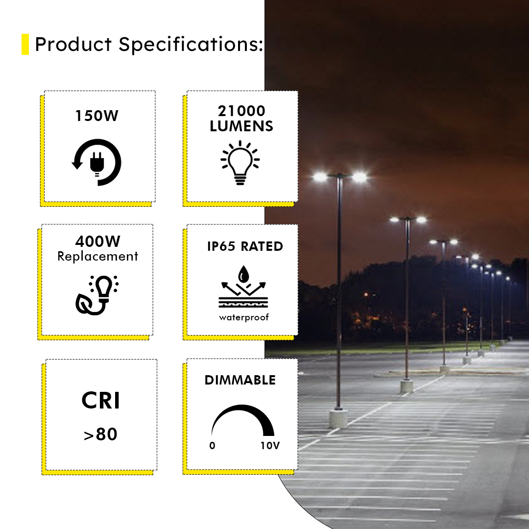 LED Street/Pole Light 150W 21000 Lumens IP65 UL DLC Certified 5 Year Warranty - With Shorting Cap - Slip Fitter Mount
