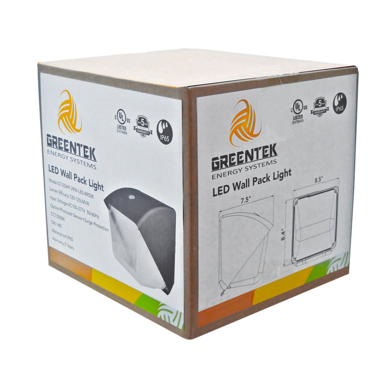 LED Wall Pack - 29W 5000K 3839 Lumens IP65 UL DLC Certified 5 Year Warranty - With Photocell - Semi Cutoff - Forward Throw
