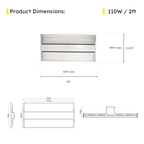 2ft LED Linear High Bay 110W 15400 Lumens - Frosted - UL DLC Certified 5 Year Warranty - Dimmable - Chain Mount