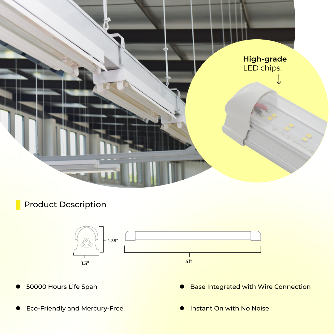 T8 4ft LED Integrated Tube Light 22W 2838 Lumens UL DLC Certified 5 Year Warranty