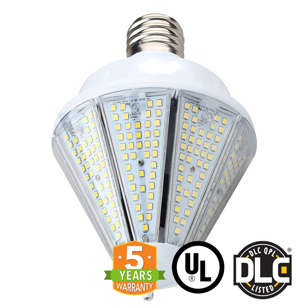 LED Corn Bulb - Post Top - Top Socket - 80W 5700K 9600 Lumens - E39 Base - 360 Degree - IP64 UL DLC Certified 5 Year Warranty