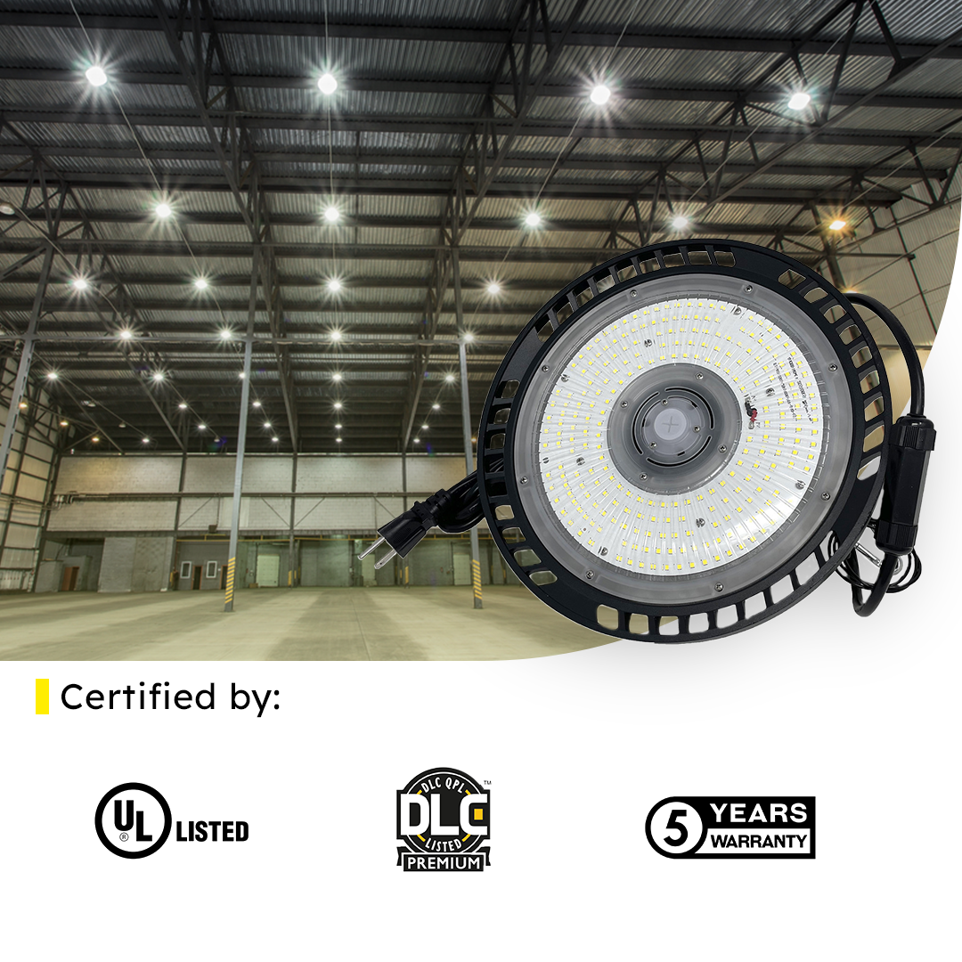 LED UFO High Bay Multi Wattage (180W/200W/250W) 5000K IP66 UL DLC Premium 5 Year Warranty - Dimmable - Hook Mount - V7