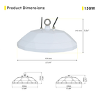 LED UFO High Bay 150W 5000K 21900 Lumens White IP66 NSF DLC Premium - Dimmable - Hook Mount - V4
