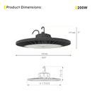 LED UFO High Bay 200W 5000K 30600 Lumens IP65 DLC Premium - Slim - Dimmable - Hook Mount - V5
