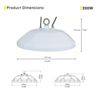 LED UFO High Bay 200W 5000K 29200 Lumens White IP66 NSF DLC Premium - With Motion Sensor - Dimmable - Hook Mount - V4