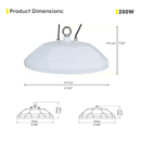LED UFO High Bay 200W 5000K 29200 Lumens White IP66 NSF DLC Premium - With Motion Sensor - Dimmable - Hook Mount - V4