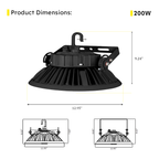 LED UFO High Bay 200W 5000K 30600 Lumens IP65 DLC Premium - Dimmable - Hook Mount - High Voltage - V6
