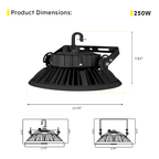 LED UFO High Bay 250W 5000K 37700 Lumens IP65 DLC Premium - Dimmable - Hook Mount - High Voltage - V6