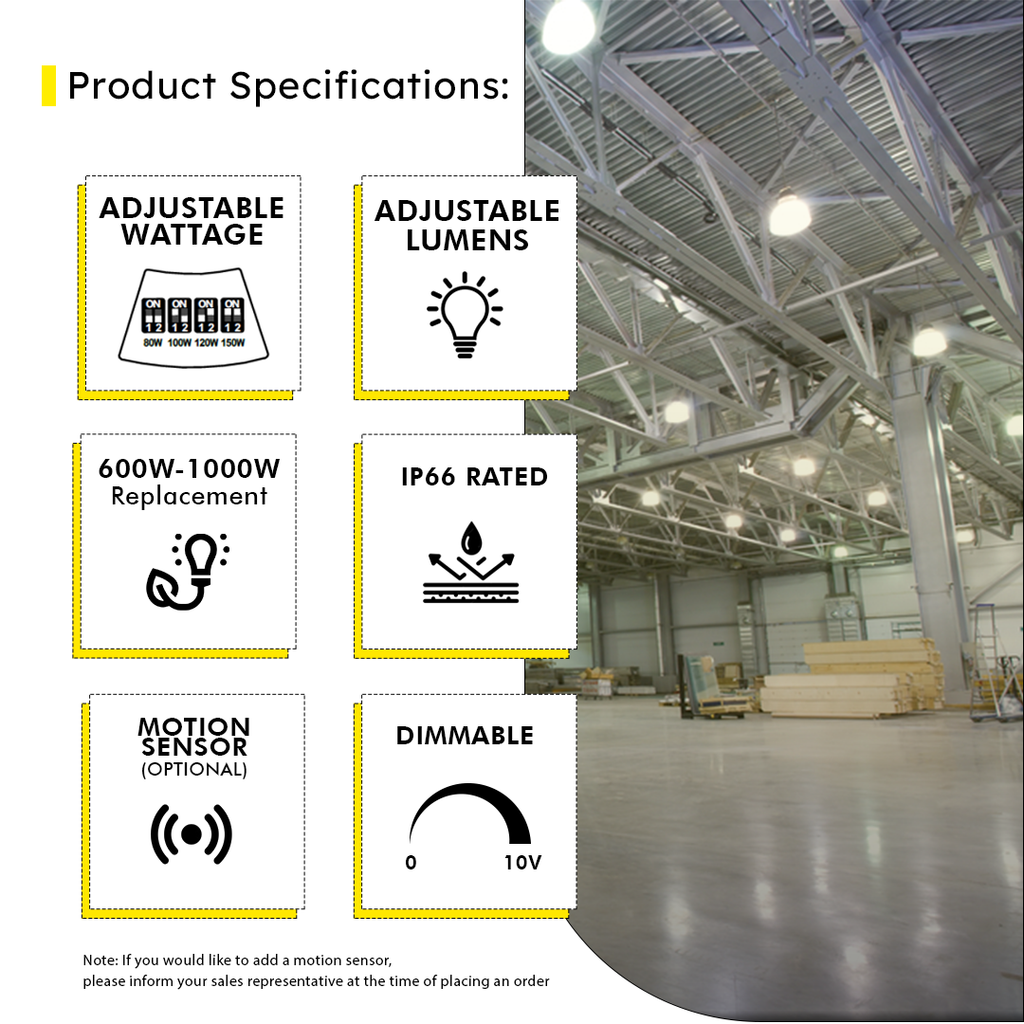 LED UFO High Bay Multi Wattage (180W/200W/250W) 5000K IP66 UL DLC Premium 5 Year Warranty - Dimmable - Hook Mount - V7