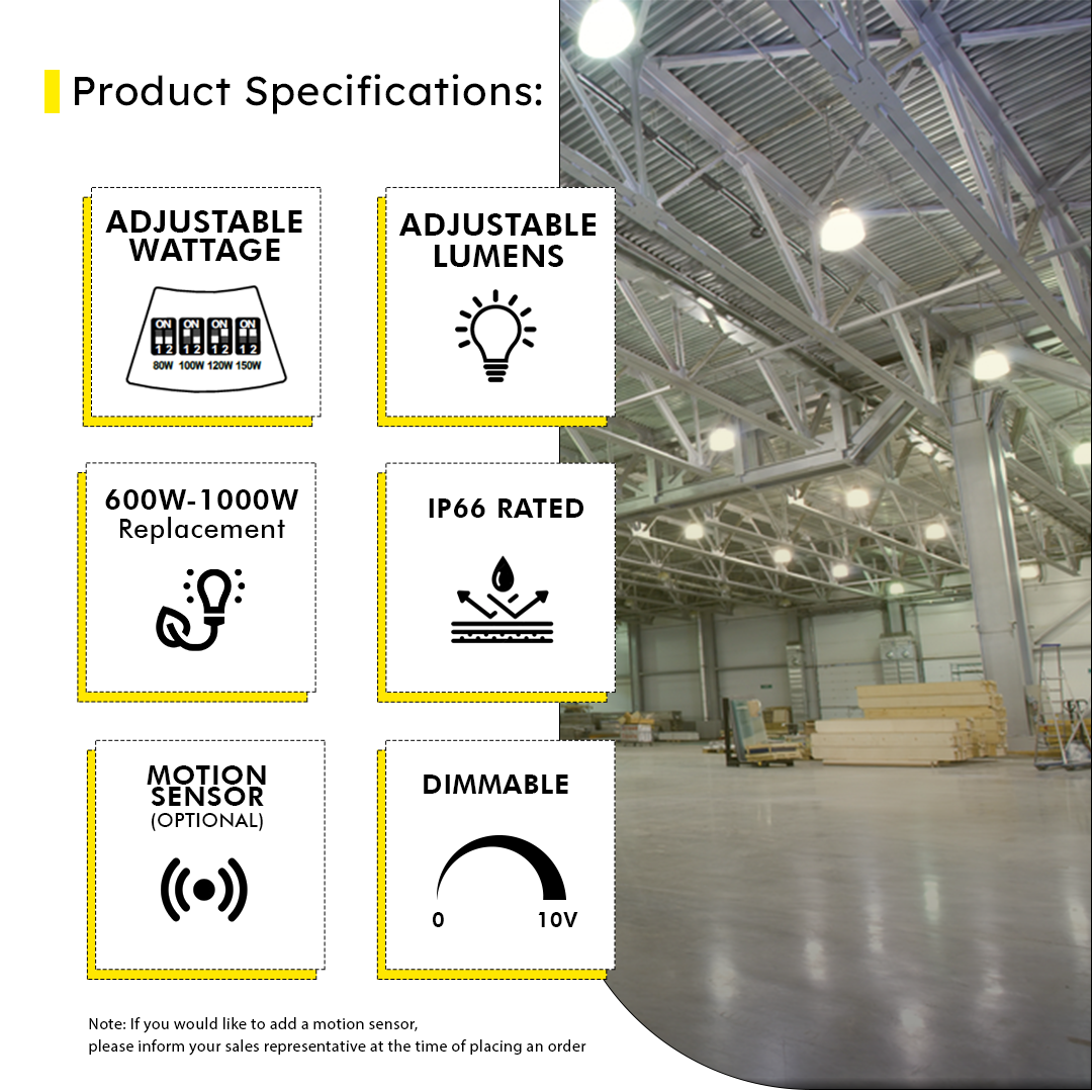 LED UFO High Bay Multi Wattage (180W/200W/250W) 5000K IP66 UL DLC Premium 5 Year Warranty - Dimmable - Hook Mount - V7