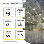 LED UFO High Bay 200W 5000K 30600 Lumens IP65 DLC Premium - Slim - Dimmable - Hook Mount - V5