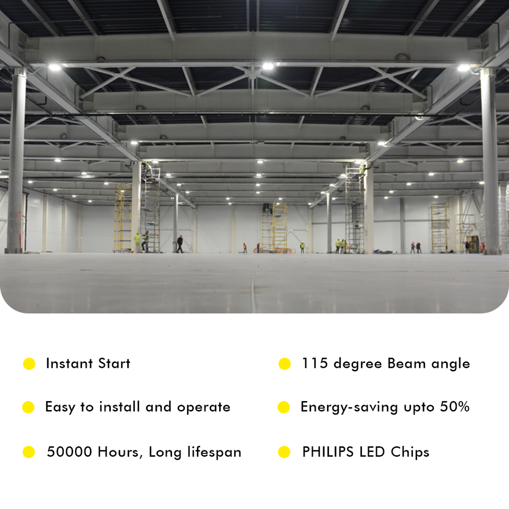 LED UFO High Bay 150W 5000K 21900 Lumens White IP66 NSF DLC Premium - Dimmable - Hook Mount - V4