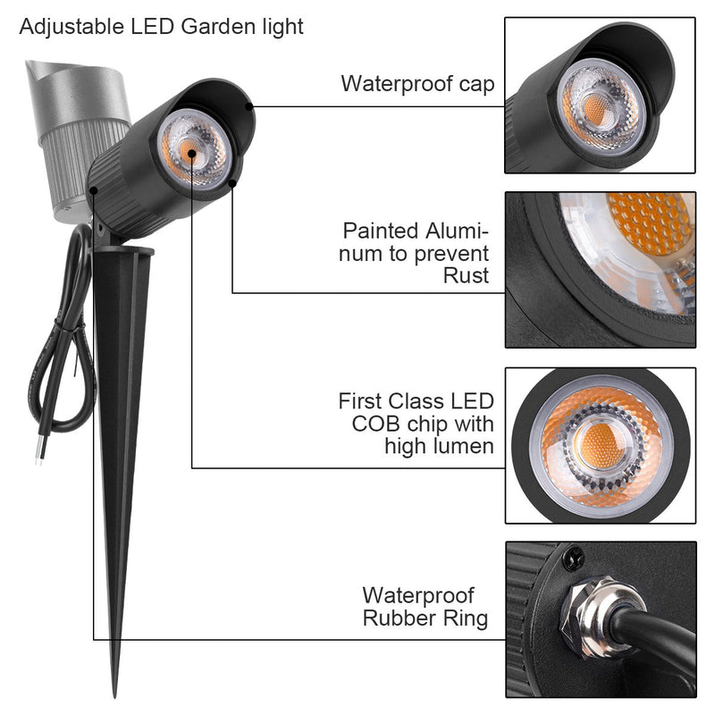 LED Landscape Light 10W 3000K 630 Lumens Black IP67 3 Year Warranty - Accent Light - Stake Mount