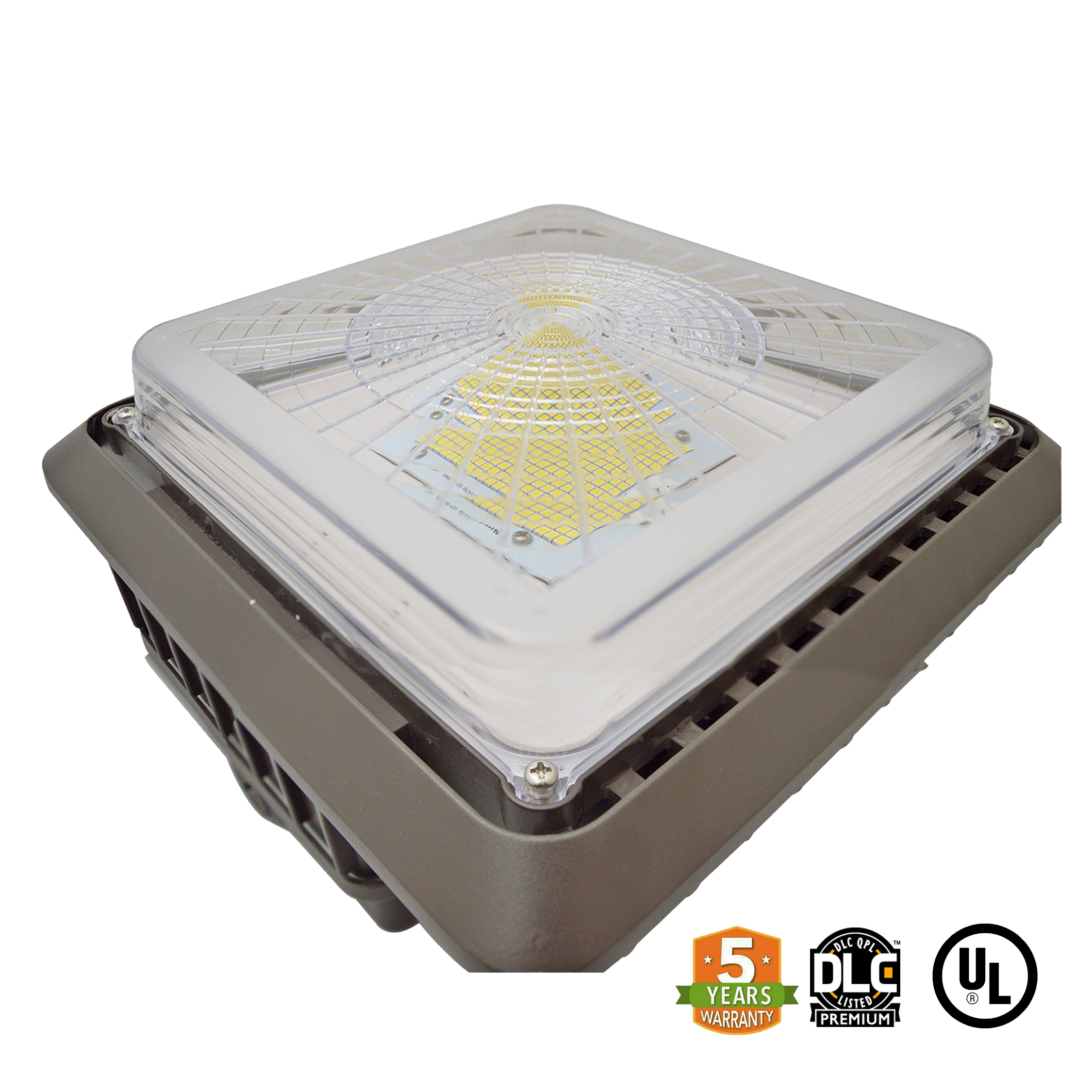 LED Canopy Light 100W 13300 Lumens Bronze IP65 UL DLC Certified 5 Year Warranty - Parking Garage