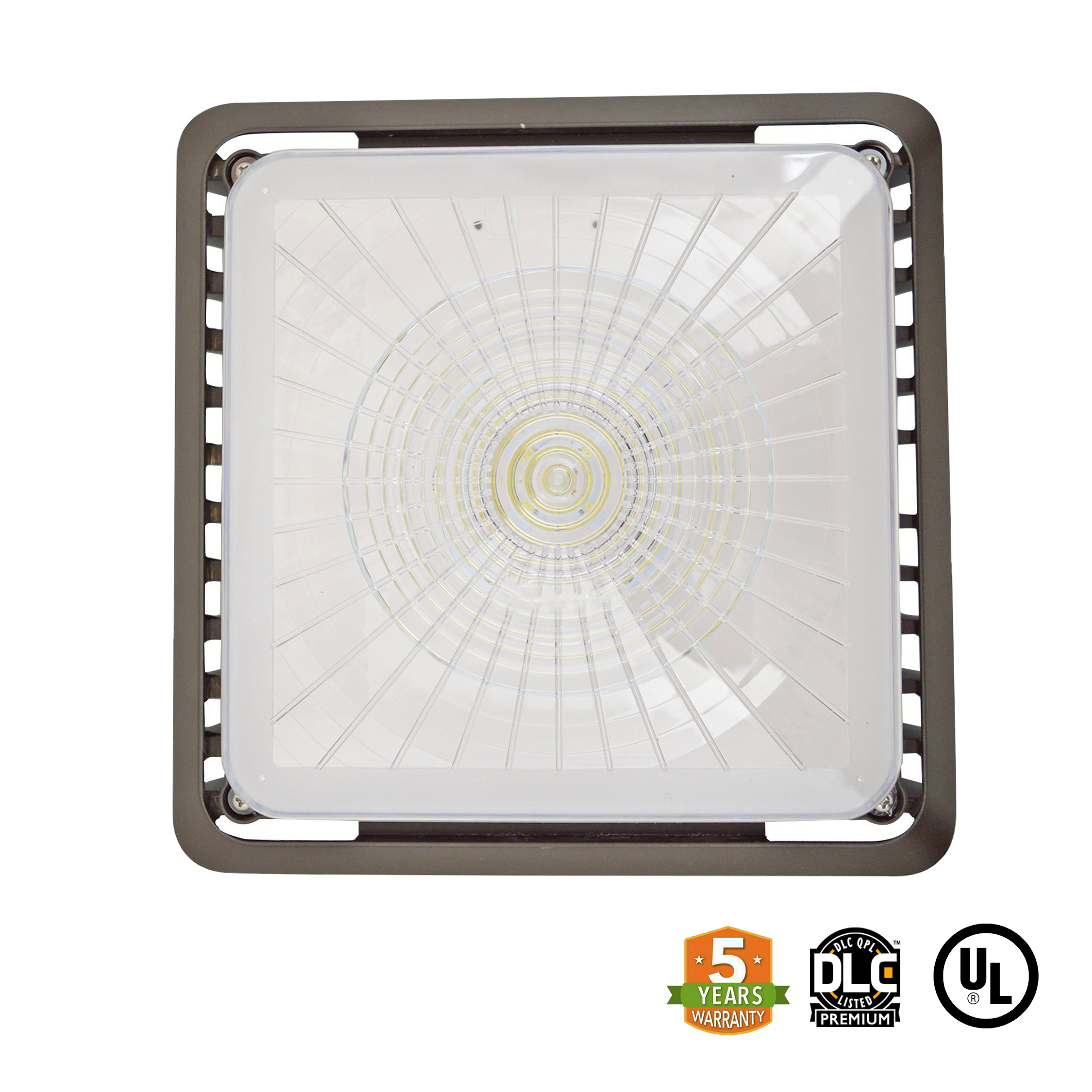 LED Canopy Light 100W 13300 Lumens Bronze IP65 UL DLC Certified 5 Year Warranty - Parking Garage