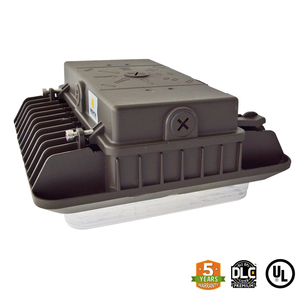 LED Canopy Light 100W 13300 Lumens Bronze IP65 UL DLC Certified 5 Year Warranty - Parking Garage