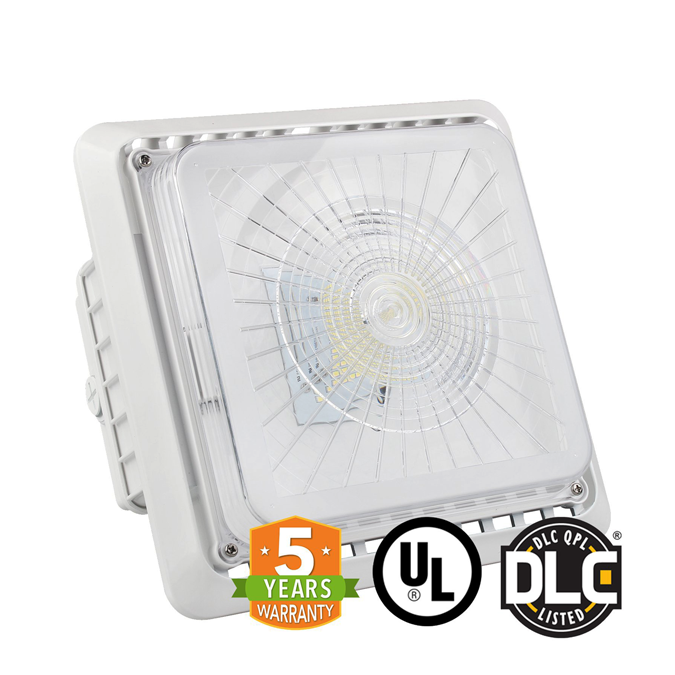LED Canopy Light 100W 13300 Lumens White IP65 UL DLC Certified 5 Year Warranty - Parking Garage