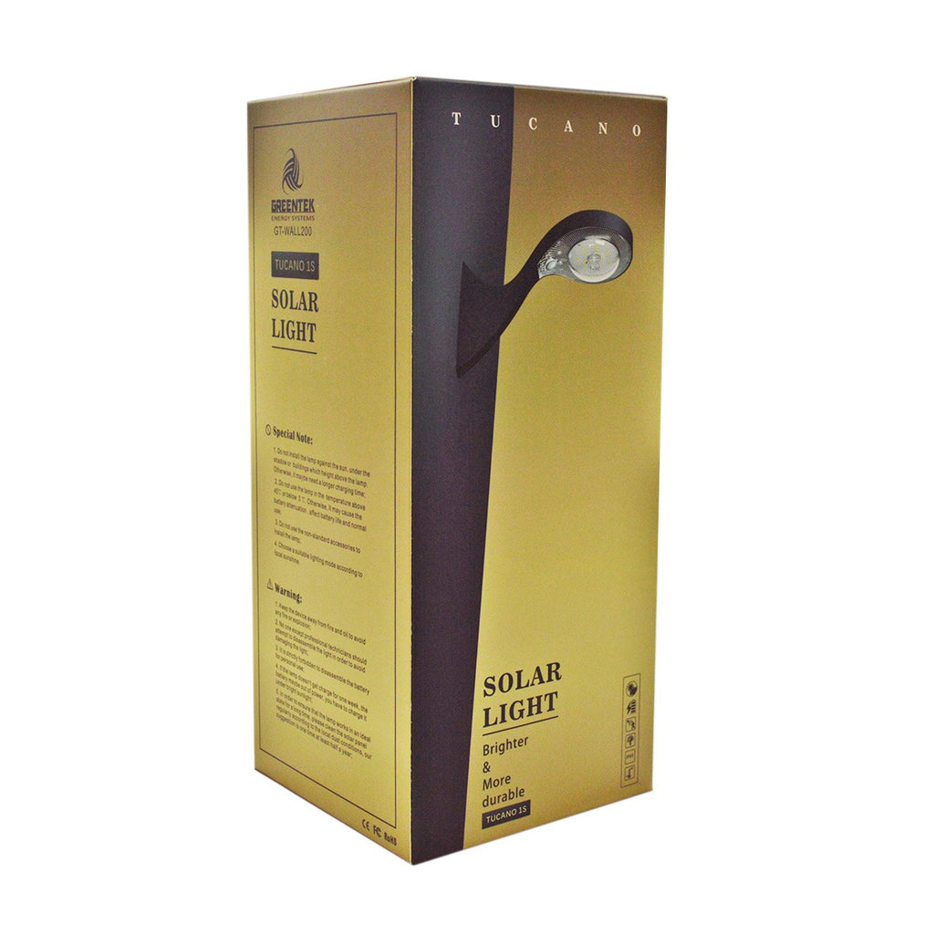 Solar LED Arm Light - Toughened Glass - 200 Lumens 4000K IP65 - Solar Panel 0.6W